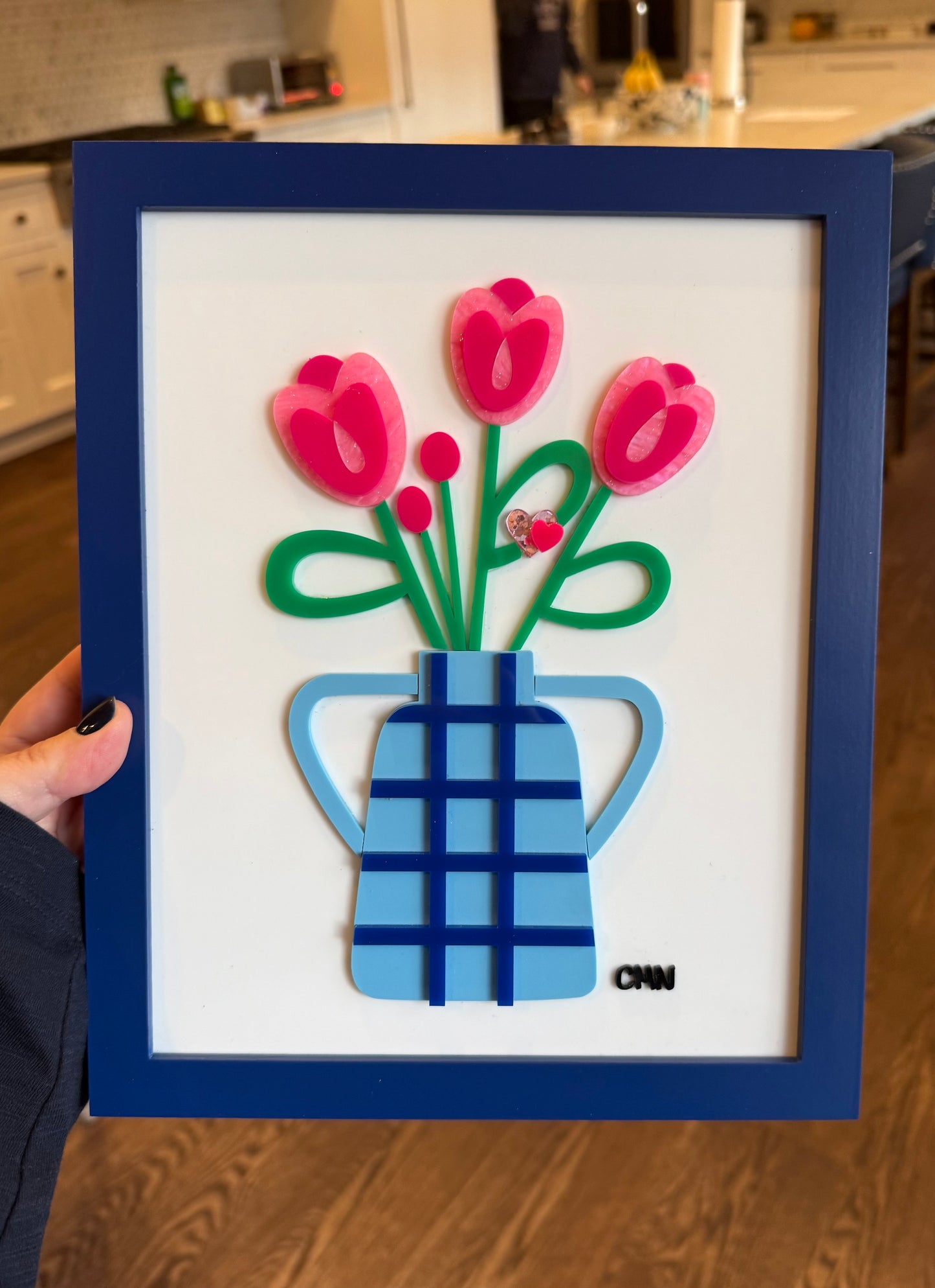Flowers with grid vase