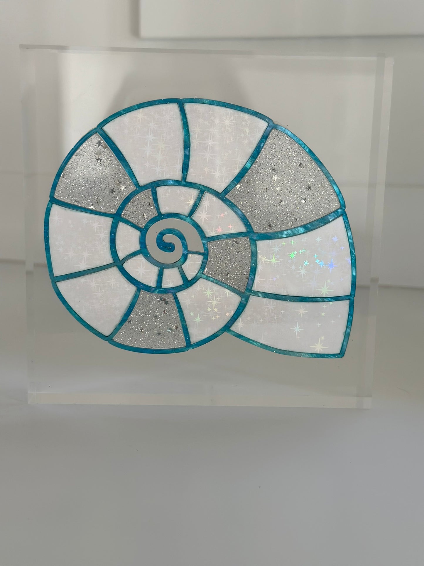 OG Shell Blue/White Irridescent Acrylic Block