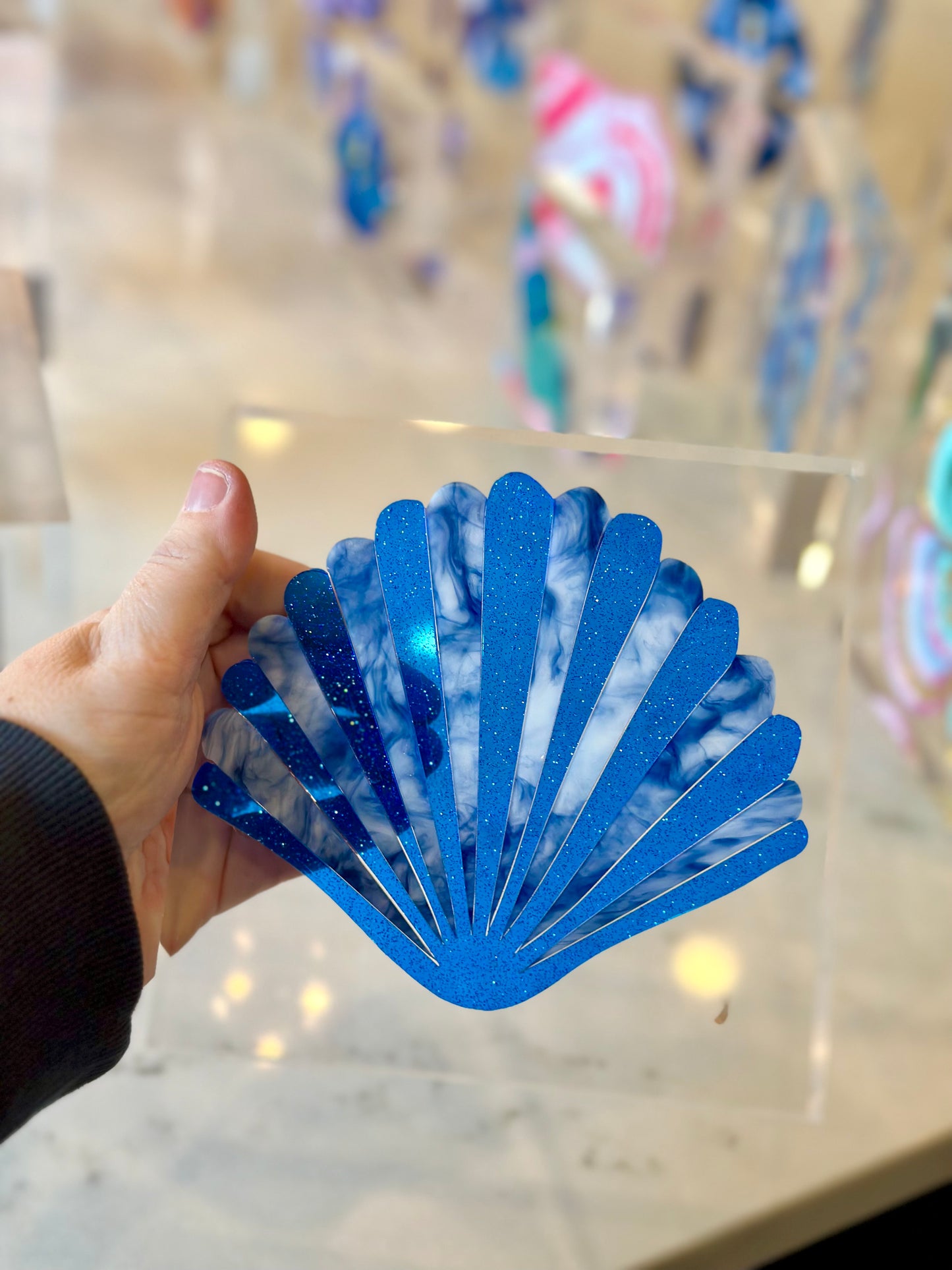 Shell Acrylic Block with Blue Marble and Royal