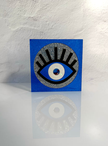 EVIL Eye Block- 3 inch blue with silver circle