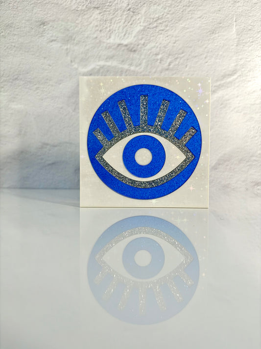 EVIL Eye Block-3 inch irridescent white with blue circle