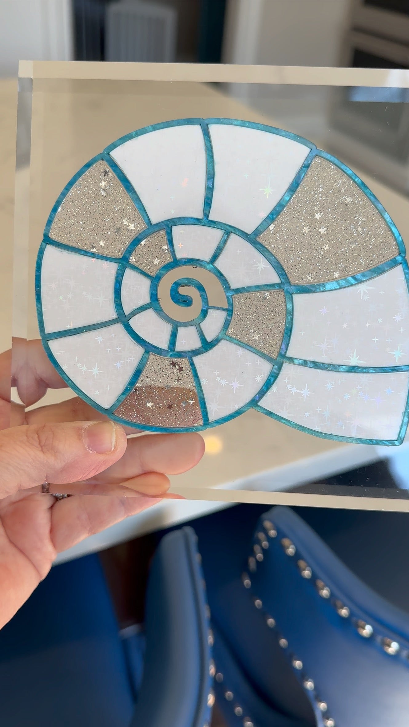 OG Shell Blue/White Irridescent Acrylic Block