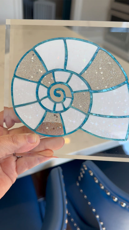 OG Shell Blue/White Irridescent Acrylic Block