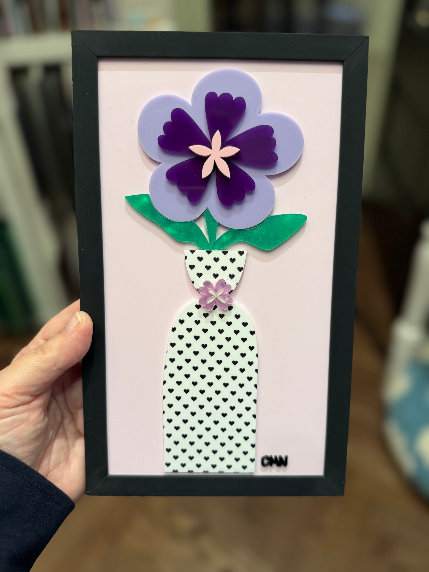 Purple flower with hearts vase