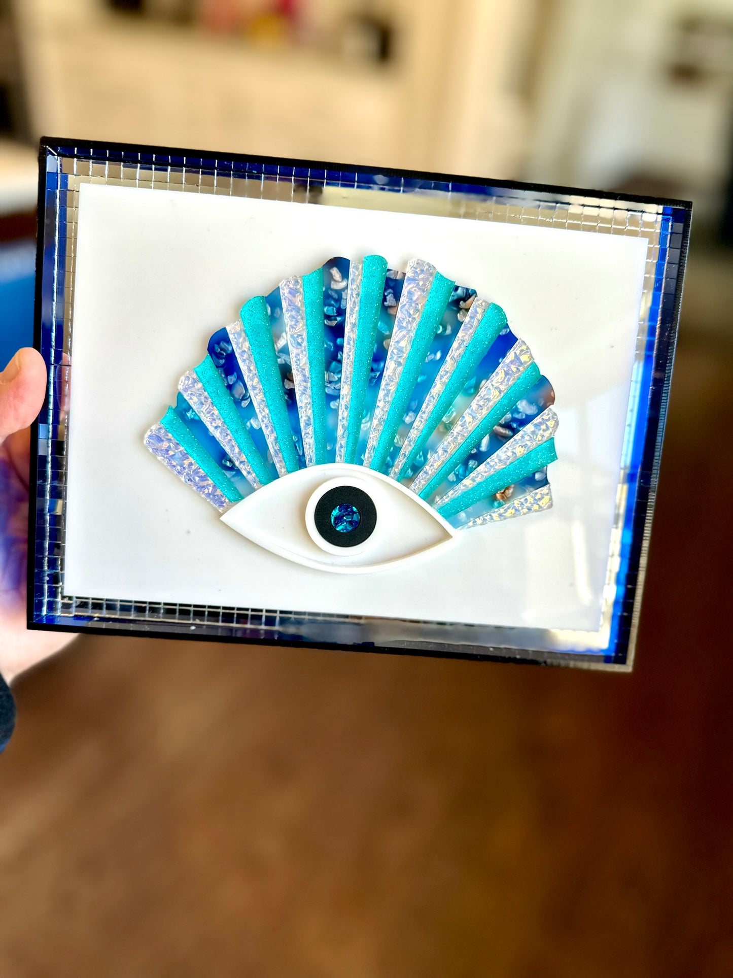 Evil Eye in Blue Frame  # 2 (with disco mirror edge)