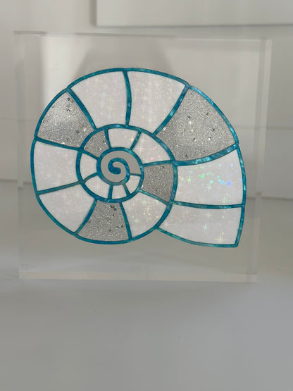 OG Shell Blue/White Irridescent Acrylic Block