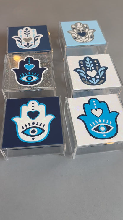Evil Eye Hamsa Catch it all box- turquoise heart