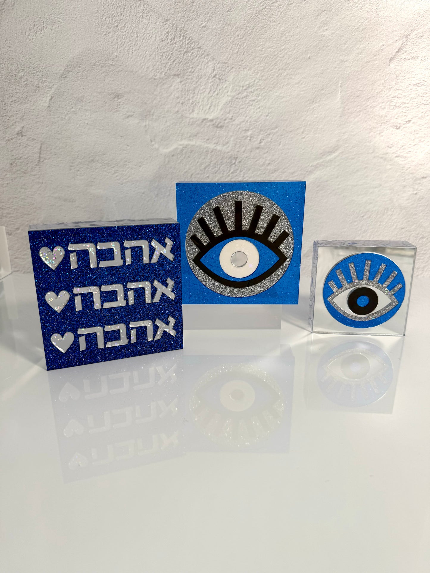 EVIL Eye Block-3 inch irridescent white with blue circle