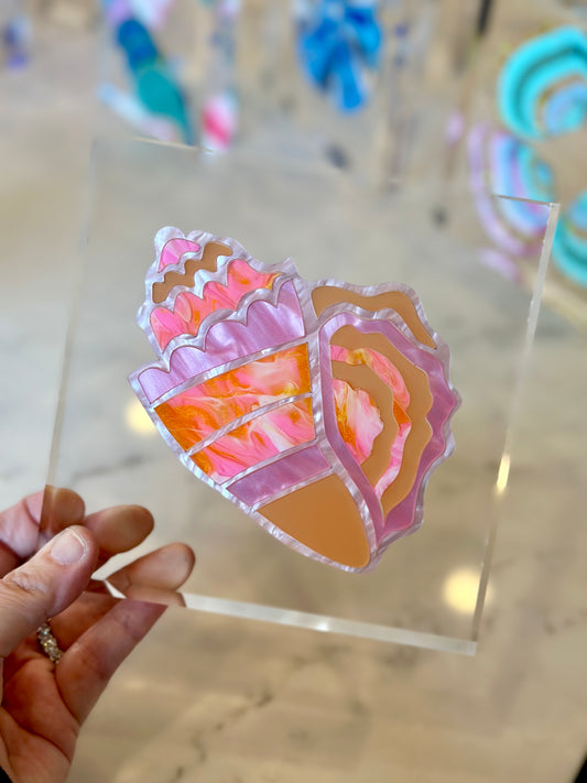 Conch Shell Acrylic Block-Pinks/Organge