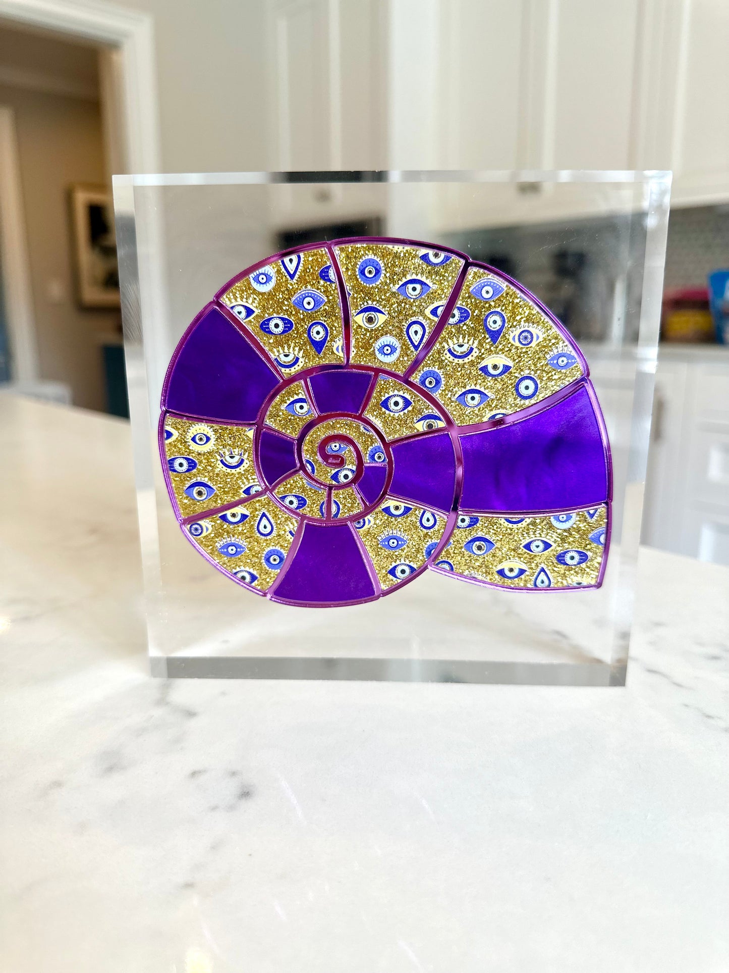 Evil Eye Gold/Purple Shell Acrylic Block #2