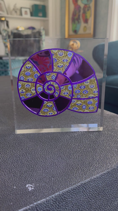 Evil Eye Gold/Purple Mirror Shell Acrylic Block #2