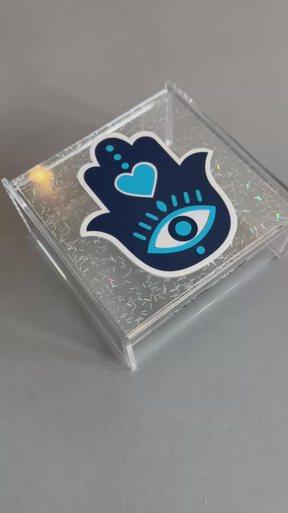 Evil Eye Hamsa Catch it all box- turquoise heart